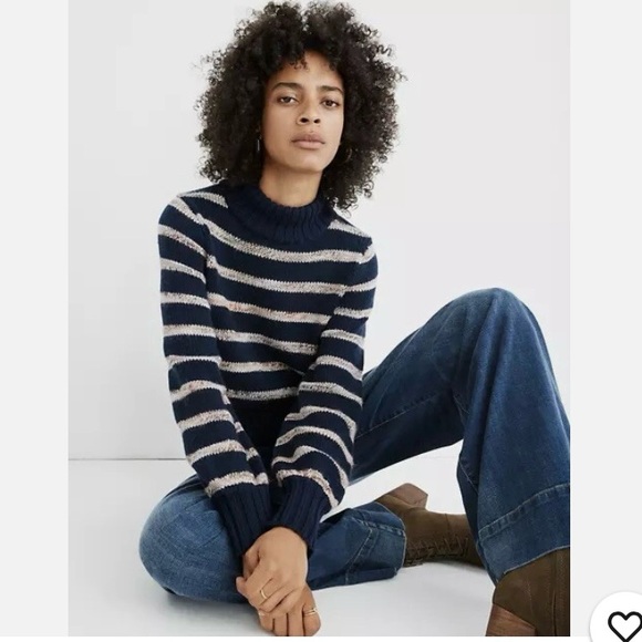 Madewell Sweaters - Madewell Striped Metcalf Mockneck Wool Blend Knit Sweater
